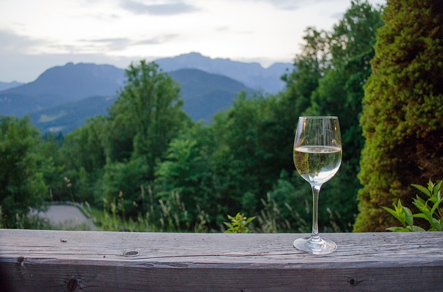 sklenka vína na horách